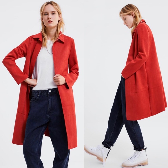 Zara Jackets & Blazers - ZARA ‘Suede Look’ Vegan Long Orange Coat, 2712/151